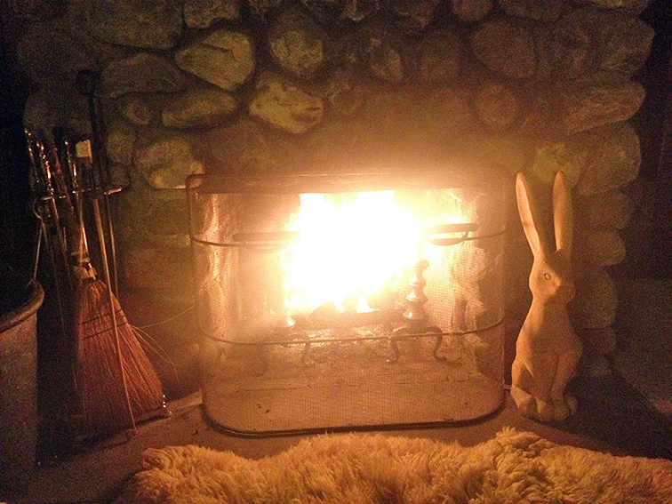Crisp fall night fireplace, cozy evening at the cottage