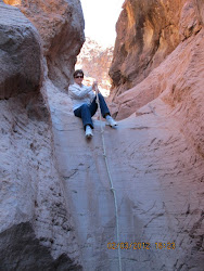 Kathi Slides Down the Crevice
