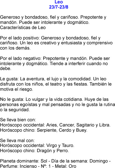 Leo caracteristicas Leo caracteristicas