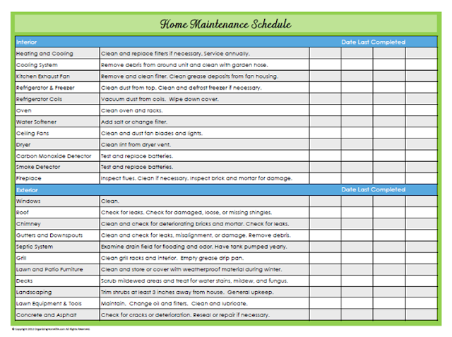 home maintenance schedule