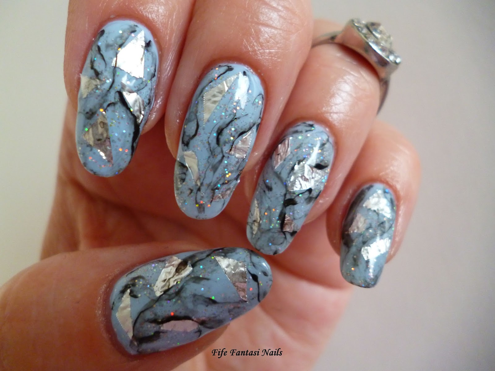 Fife Fantasi Nails Howlite gemstone nail art