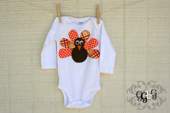 Fabric feather applique turkey shirt