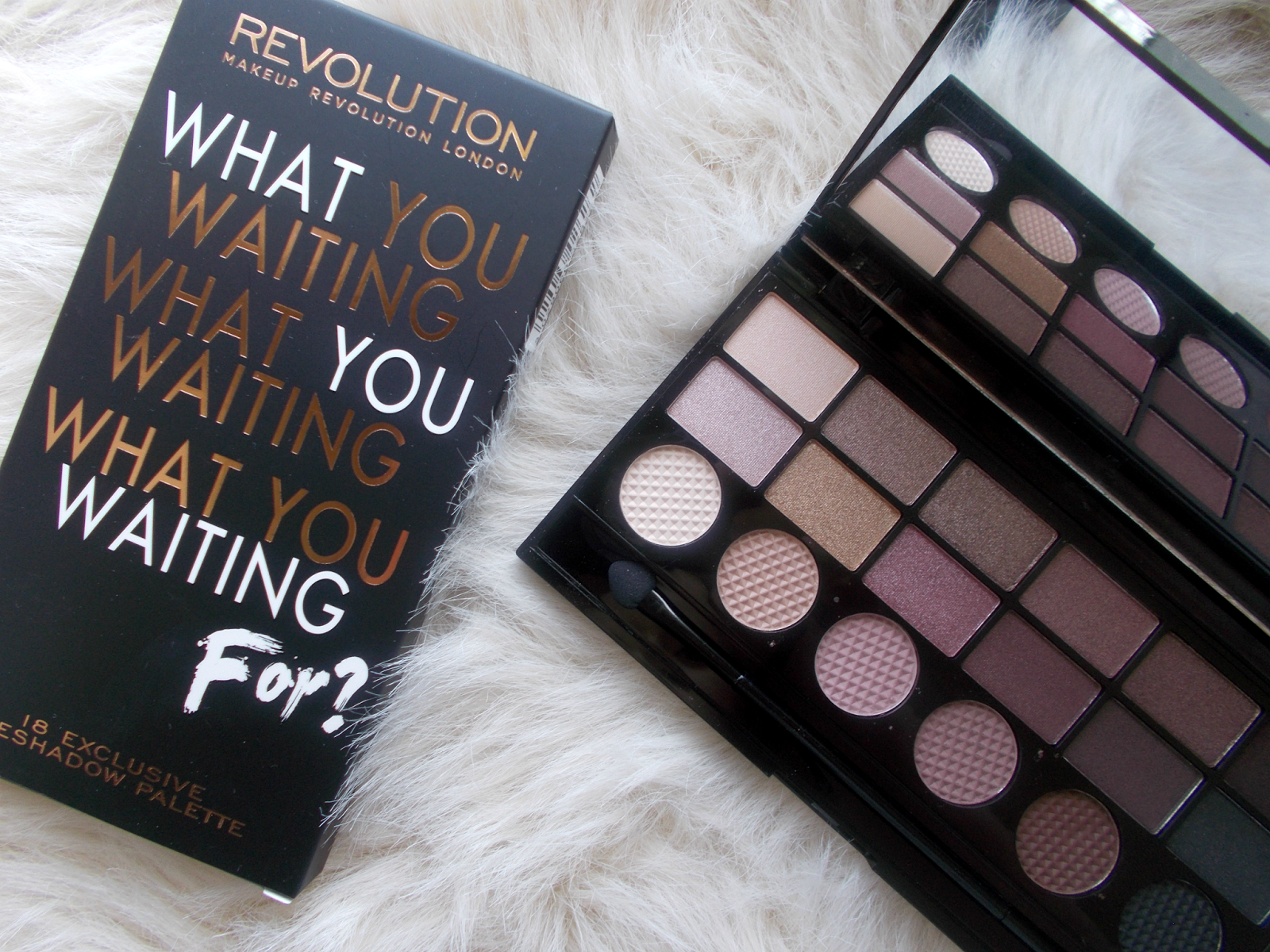 makeup revolution what you waiting for eyeshadow palette review swatches shimmer matte pink toned neutrals