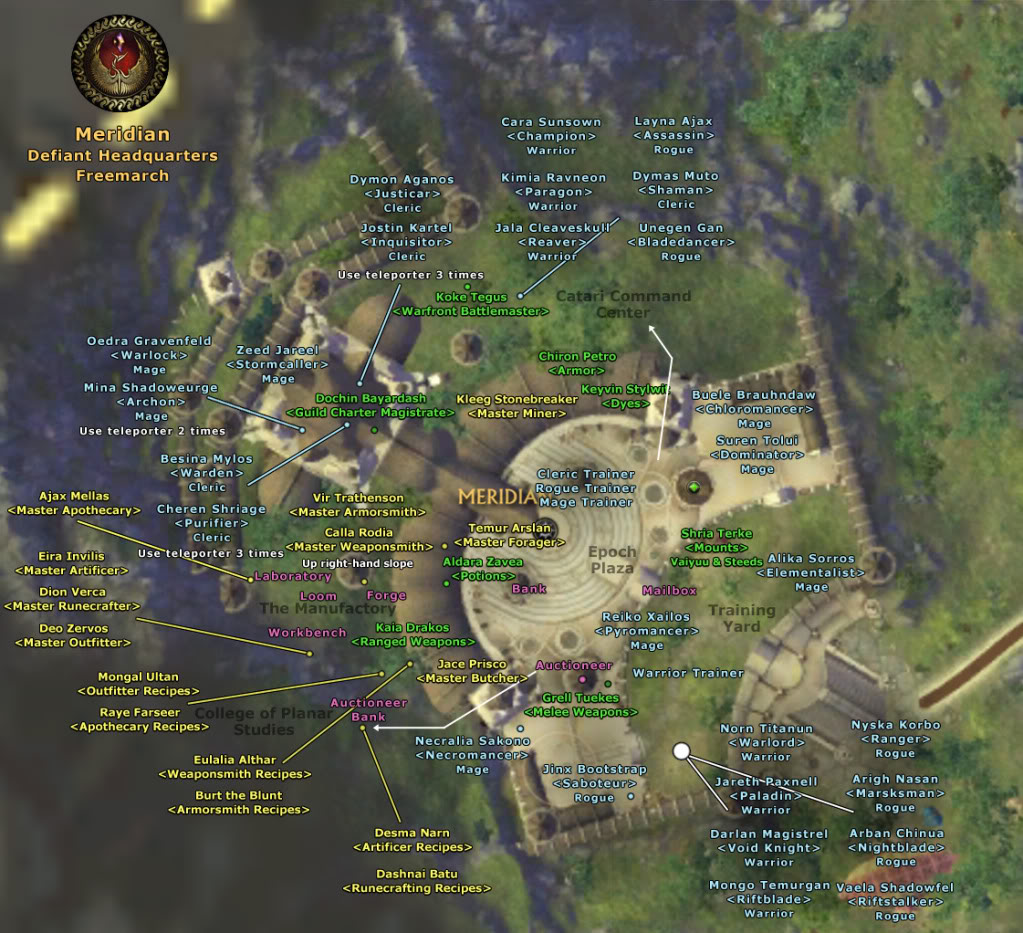 RIFT Guides World of Rift Rift Meridian map with locations of all NPCs
