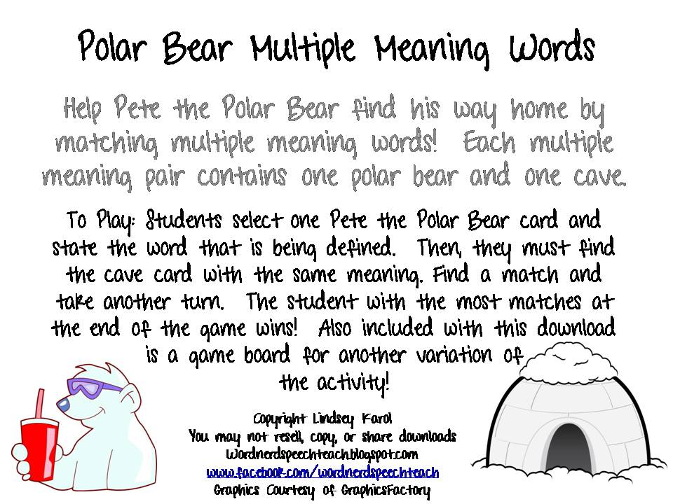 Multiple Meaning Words - Matching Game - The Curriculum 