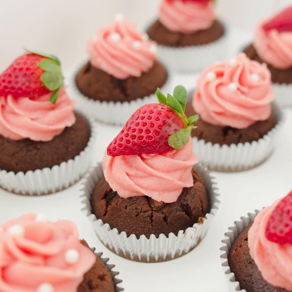 Moist Chocolate Cupcakes with Strawberry Jam Buttercream (Eid