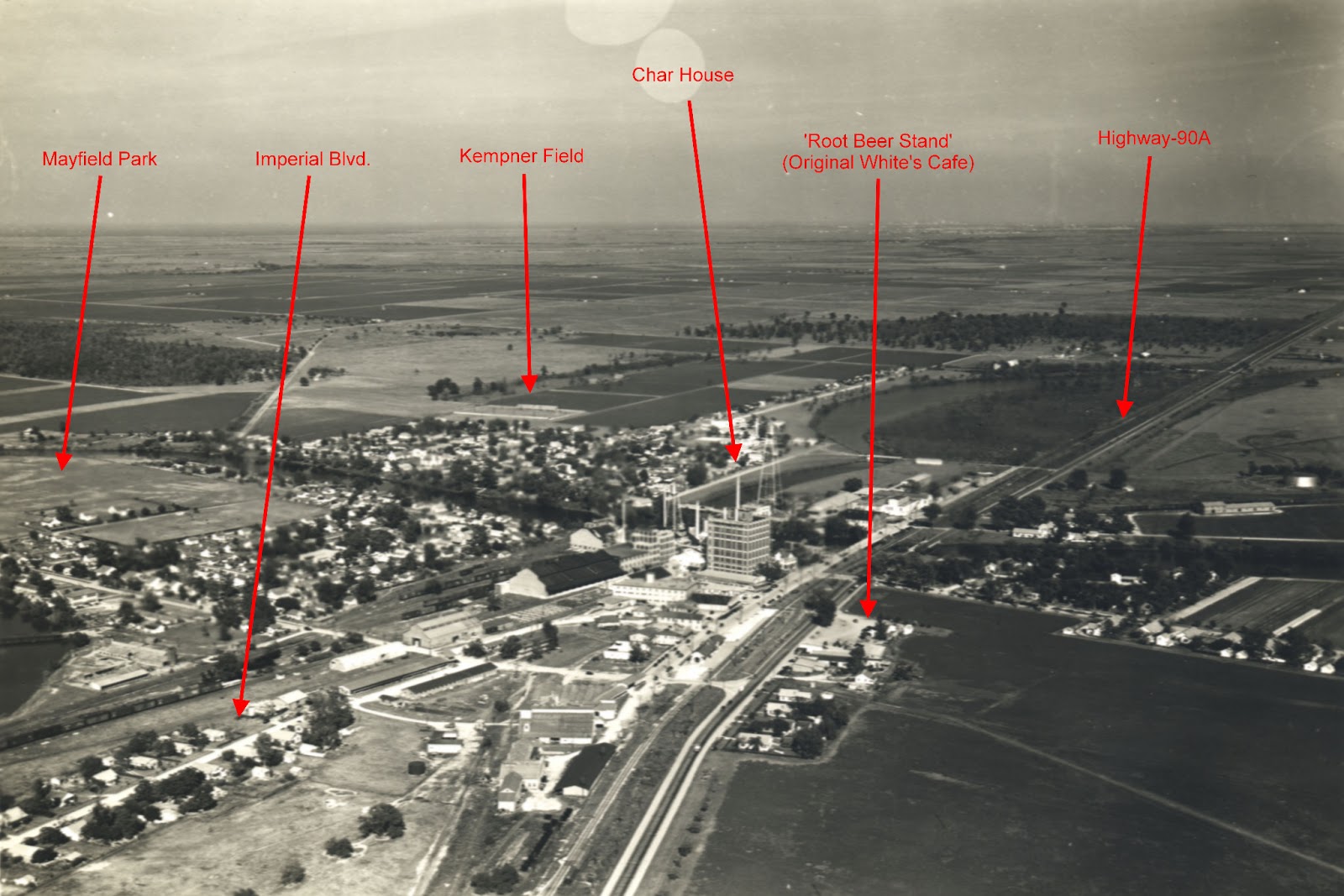 The Old Sugar Land Club House Aerial Photos of Sugar Land from 1940 & 1953