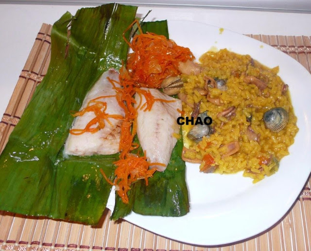 Filetes De Salmonete En Hoja De Platanera Con Arroz
