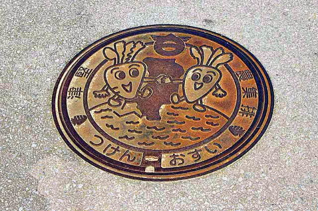 manhole cover, decorated with carrot characters