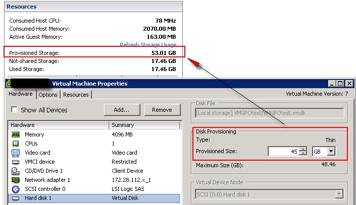 Provisioned Storage, Non-Shared Storage & Used Storage in VMware