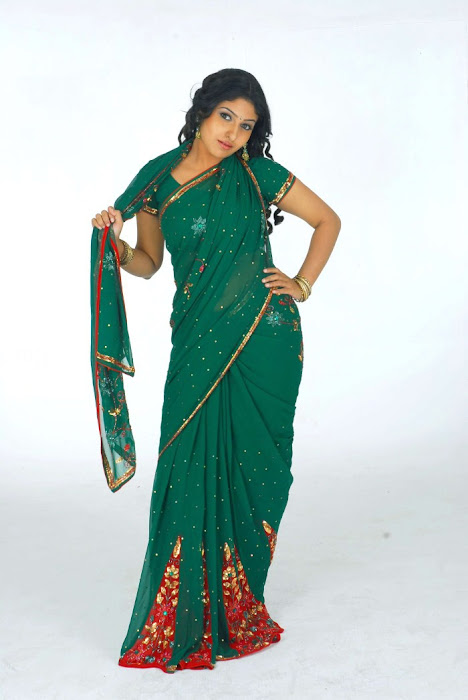 monica in green saree shoot latest photos