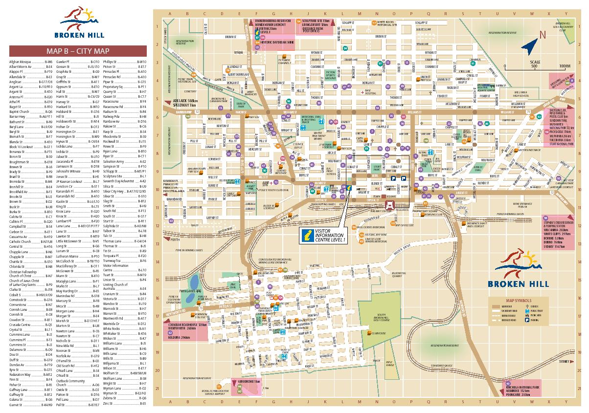 Tourist destination map of Broken Hill
