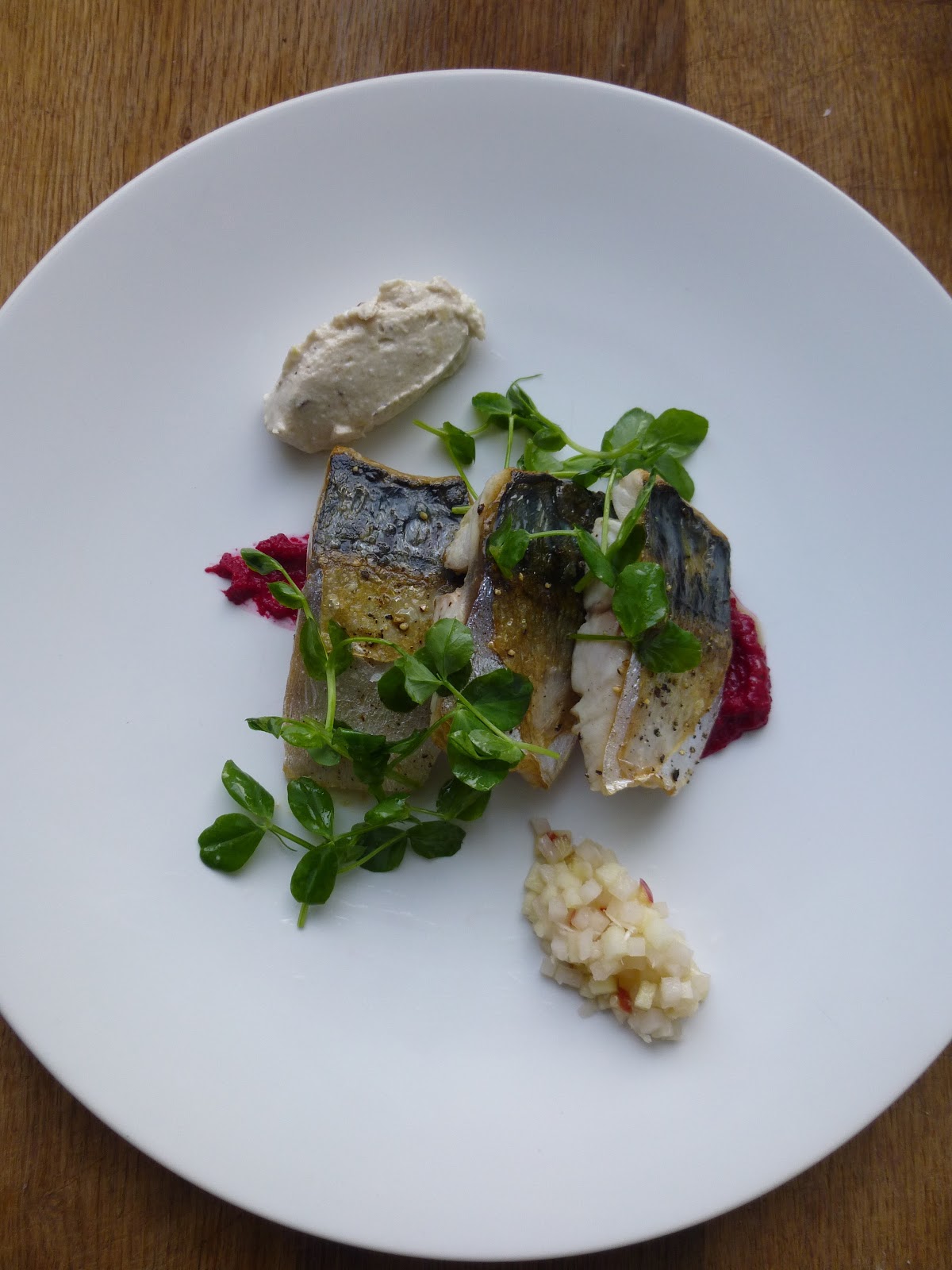 Sam Cooks Food Mackerel with pureed and pickled beetroot, smoked
