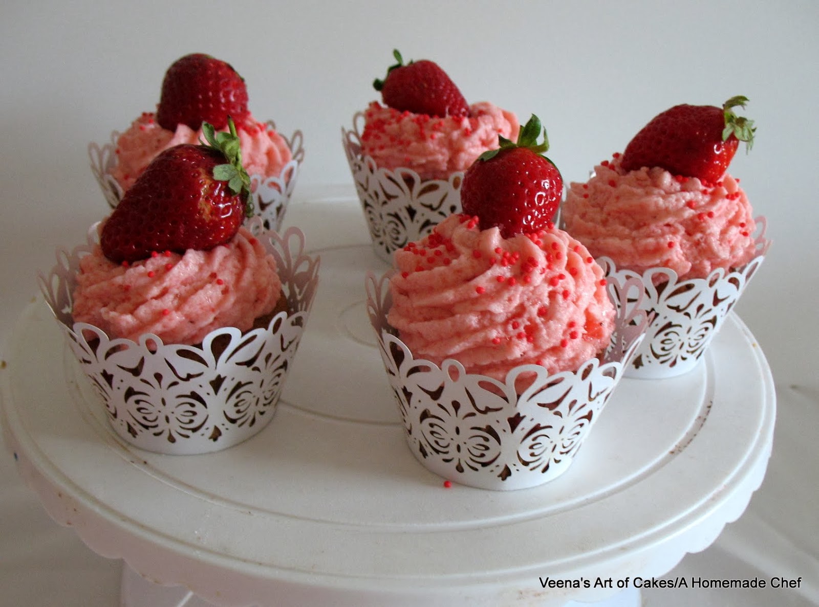 A Homemade Chef Strawberry Cupcakes with Strawberry Jam Centers and