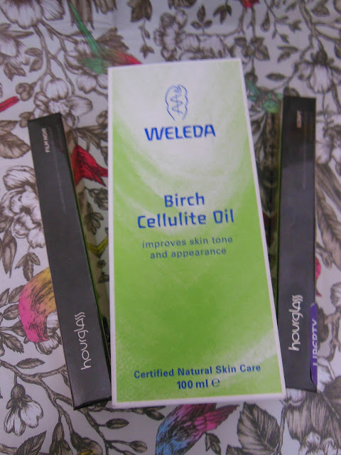Hourglass mascara and eyeliner and Weleda birch cellulite oil