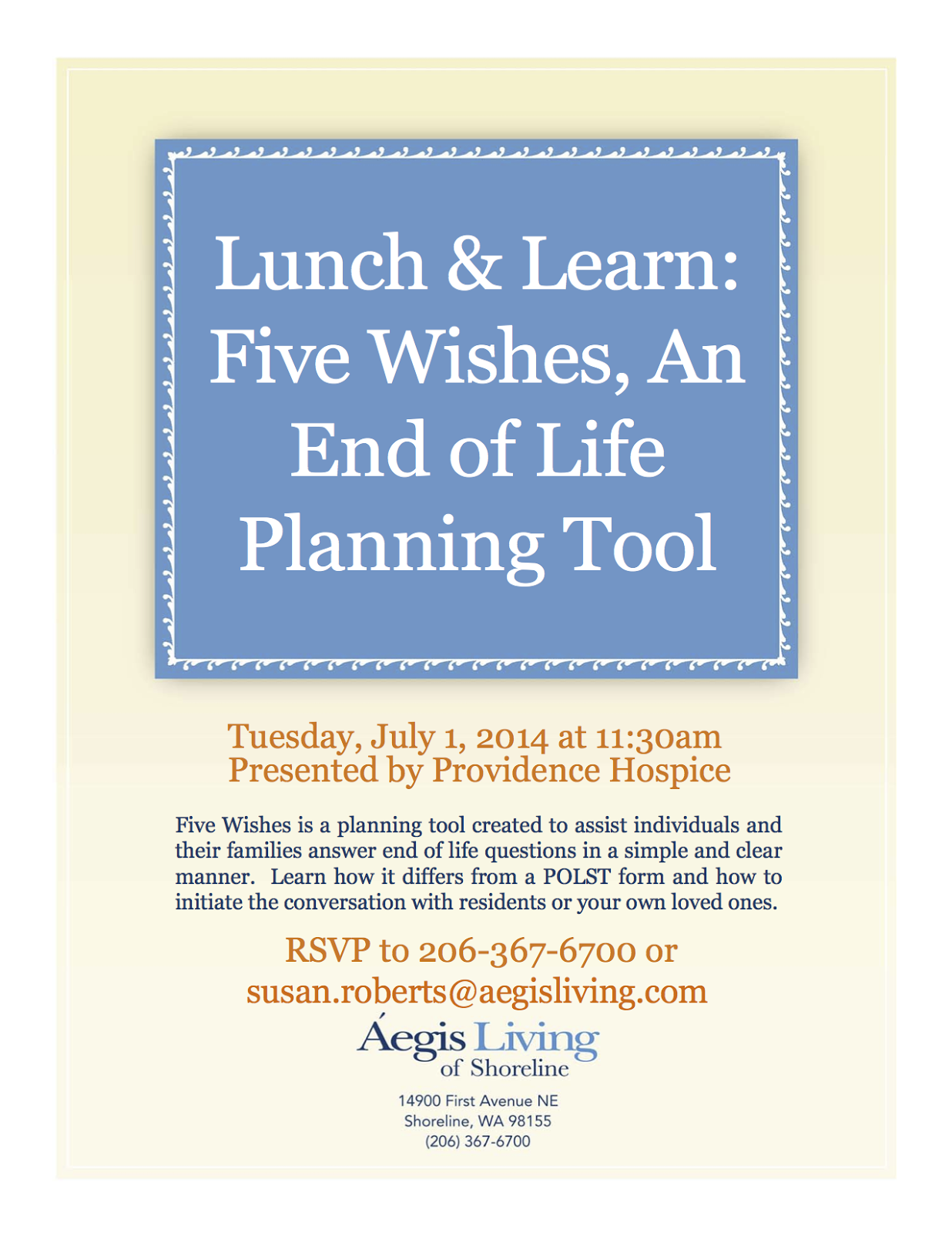 Shoreline Area News Lunch And Learn Five Wishes An End Of Life Planning Tool