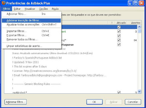 adcionando filtros adblock filtros