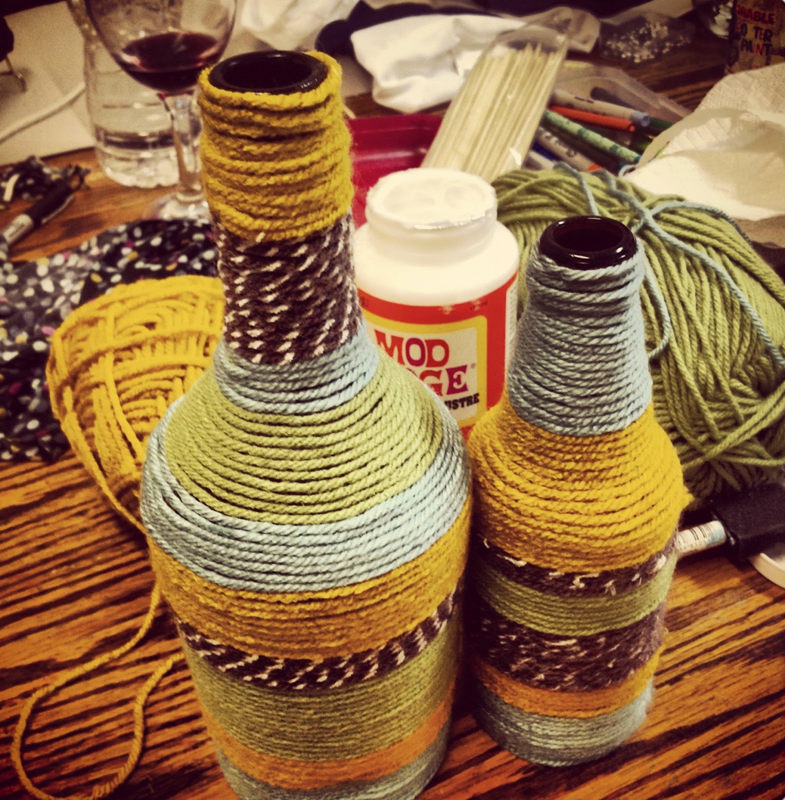 Crafternoon Delight DIY yarn bottle vases
