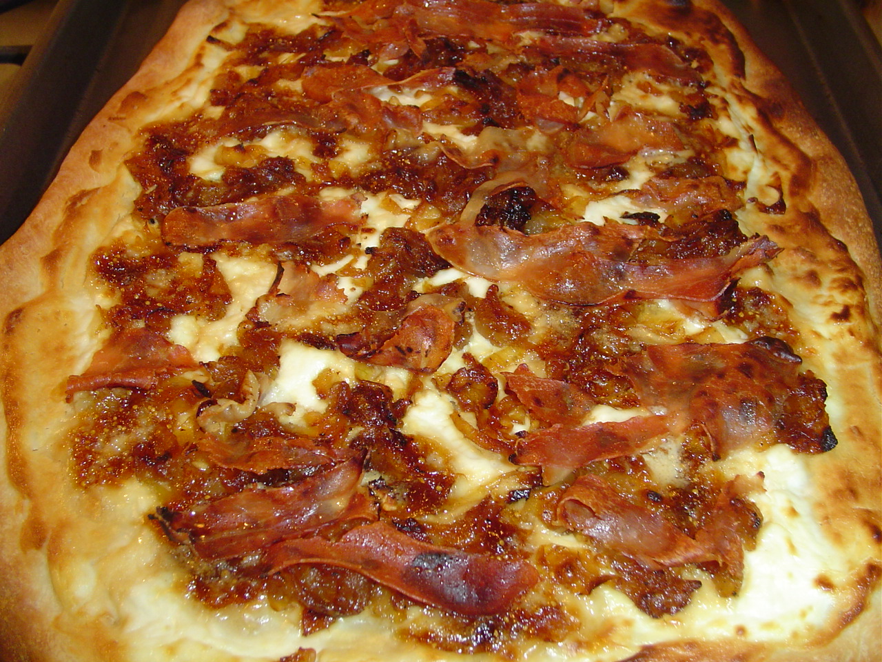 A Girl's Gotta Eat Flat Bread with Caramelized Onions and Prosciutto