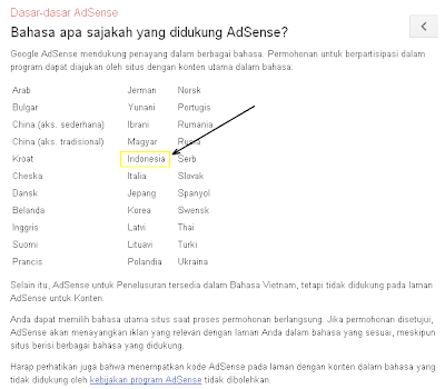 Google Adsense Support Bahasa Indonesia