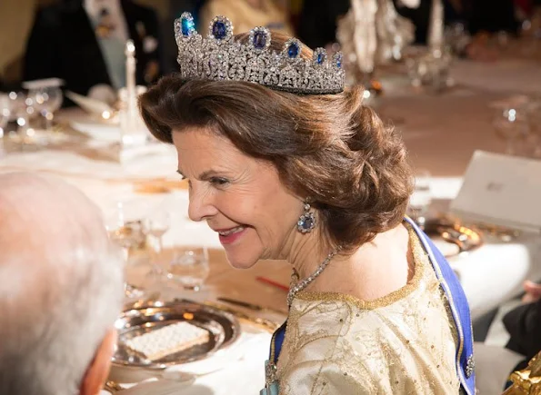 Queen Silvia of Sweden, Crown Princess Victoria of Sweden and Prince Daniel, Prince Carl Philip of Sweden attended the banquet held for Tunisian President Beji Caid Essebsi and wife Saida Caid Essebsi