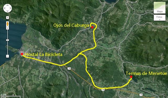 Mapa até as Termas de Menetúe e Ojos del Caburga em Pucon