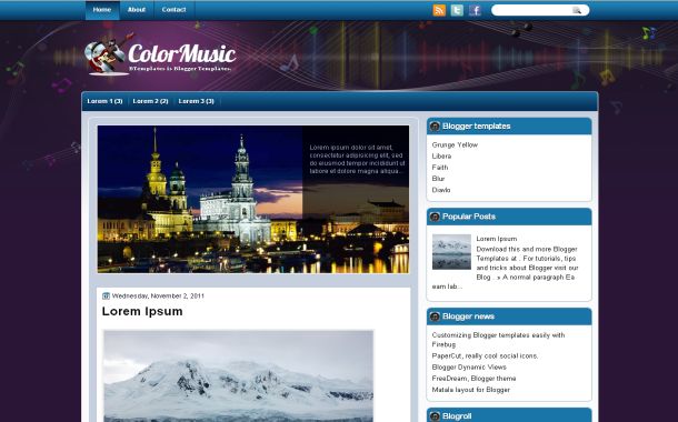 Free Colorful Purple Music Blogger Theme Template