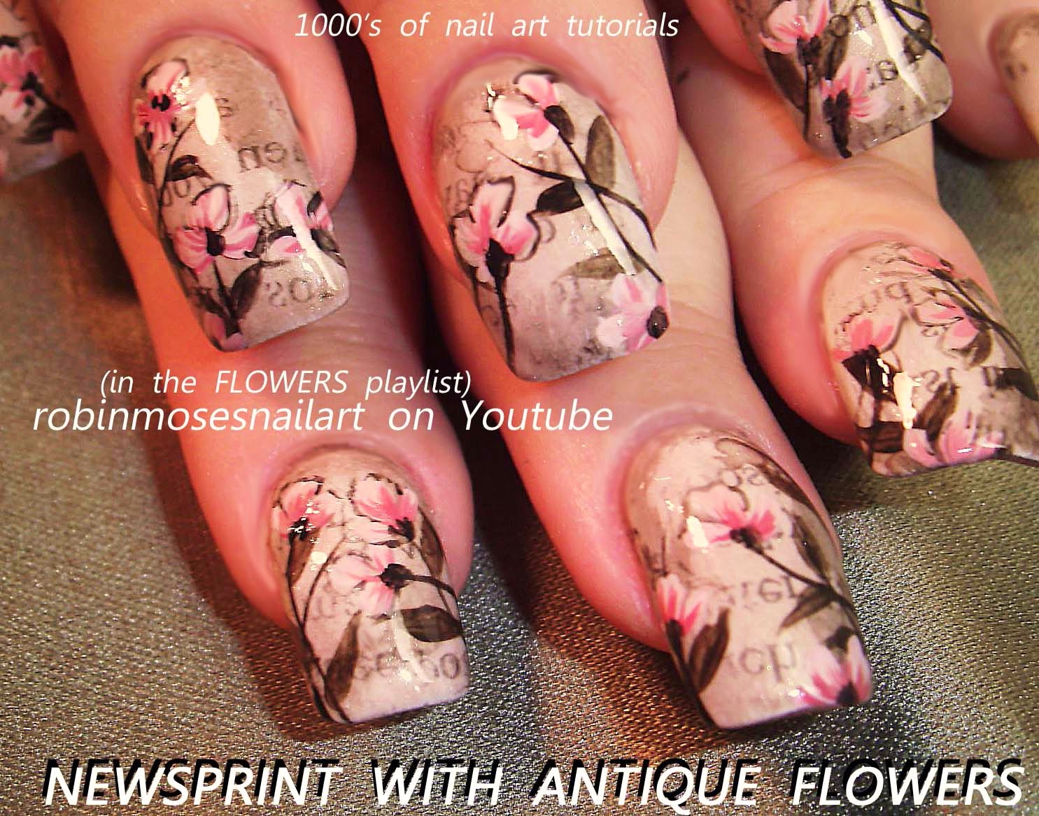 Robin Moses Nail Art - French Pink and White Nails with Flowers - wide 3