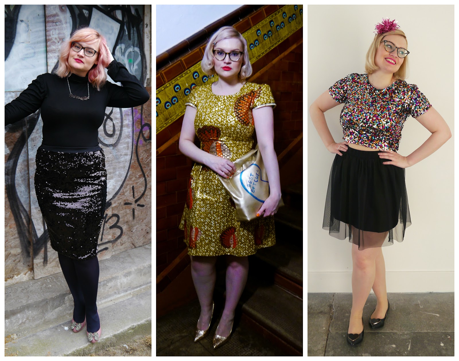 Styled by Kimberley 2015: Sequins and Shine Styled by Kimberley, what kimberley wore, outfit round up 2015, blogger outfits 2015, going out outdits, Lady muck neckalce, black sequin skirt, Rowan Joy dress, multi coloured sequin top, party outfits 2015, Scottish bloggers, scottish blogging duo, blogging duo, Wardrobe Conversations