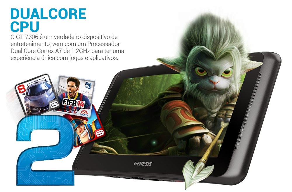 Tablet Genesis GT-7306 Android, Câmera, TV Digital, Dualcore