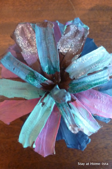 Glitter painted pinecone holiday craft