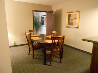 a dining table in a room