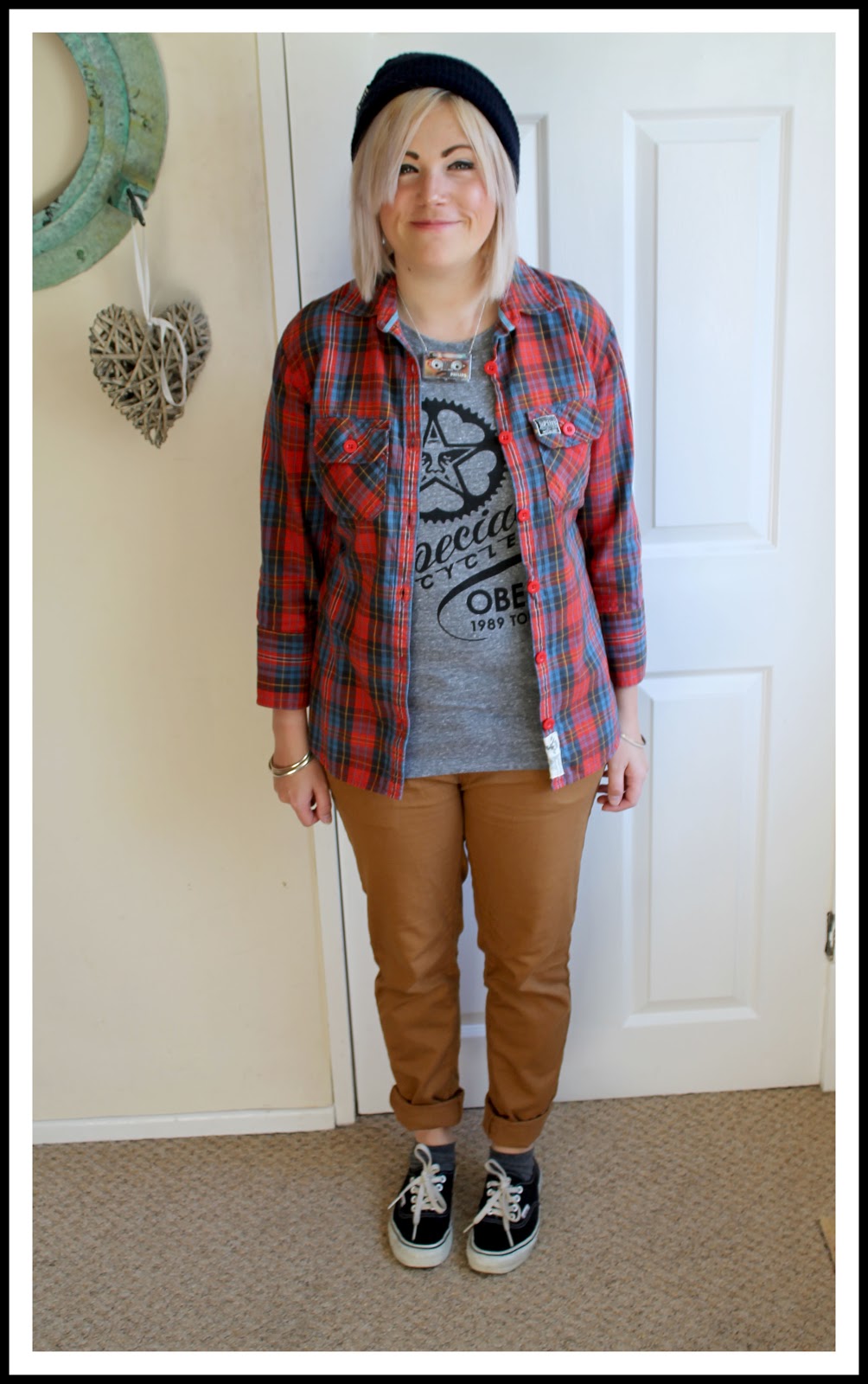 casual outfit post with shirt, chinos and vans