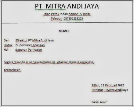 Kumpulan Contoh Surat MEMO dalam Bhs Inggris dan Indonesia ...