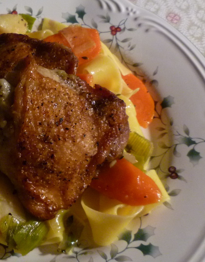 For Love of the Table Baked Chicken with Garlic, Leeks & Thyme—"Pot Roasted" Chicken