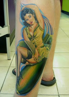 Pinup Girl Tattoo Design on Leg