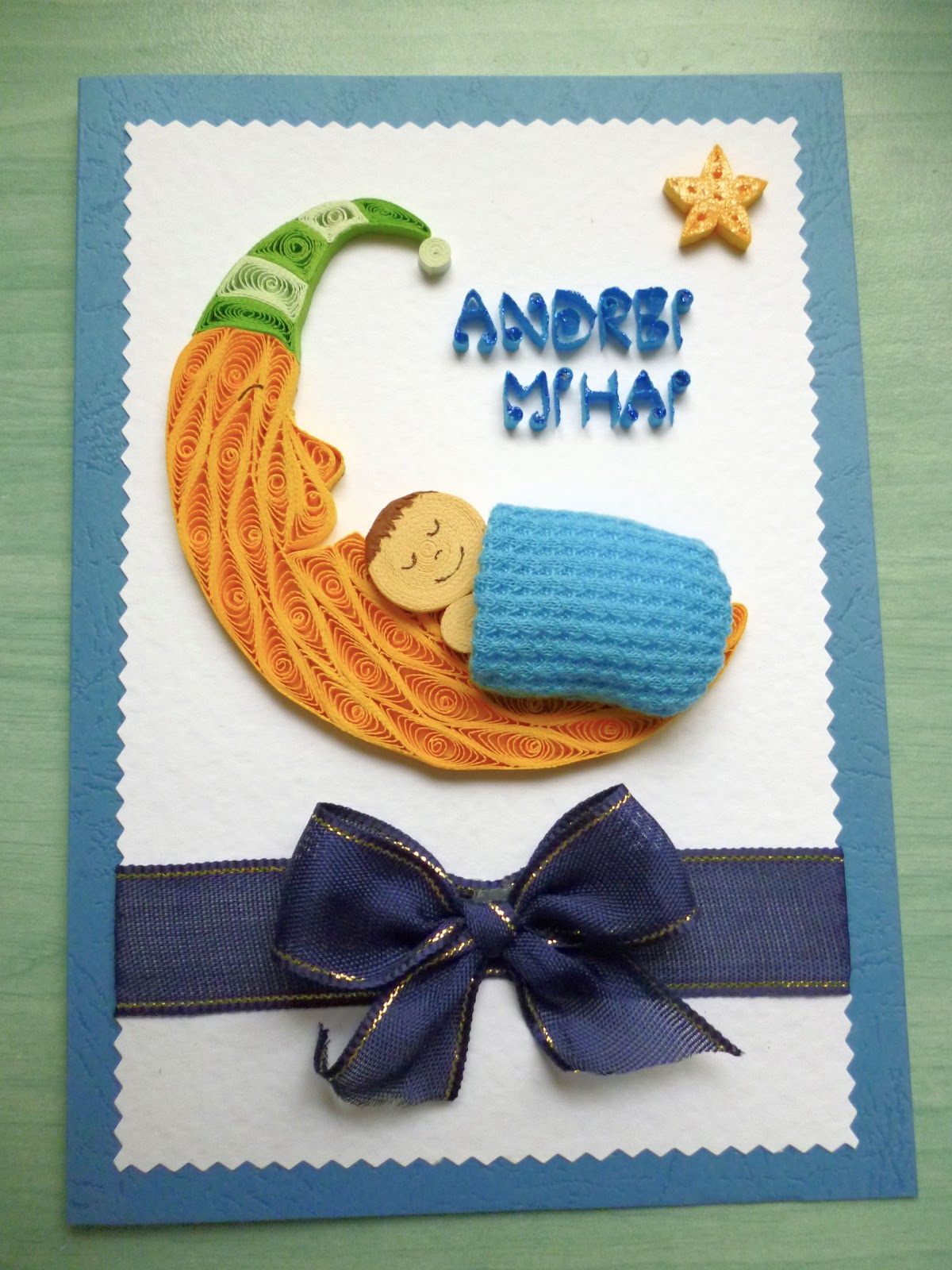 Papírvilág quilled baby card / quilling üdvözlet kisbabának