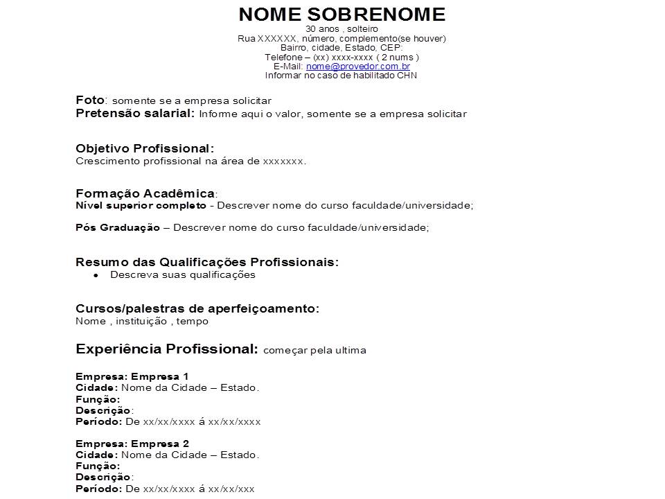 modelo currículo