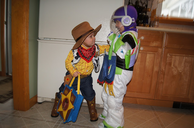 Buzz pushing Woody