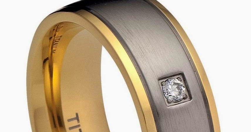 Mens Titanium Wedding Rings Gray Two Tone Gold Diamond Model