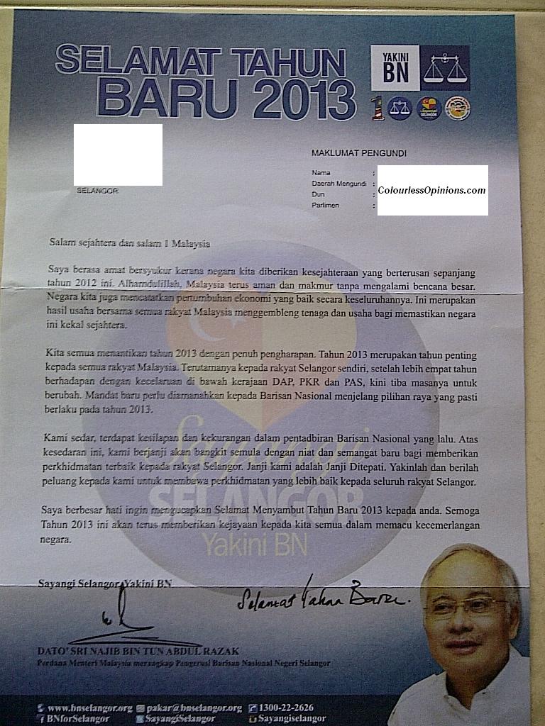 Selangor Residents Received Letters Calenders From Pm Colourlessopinions Com