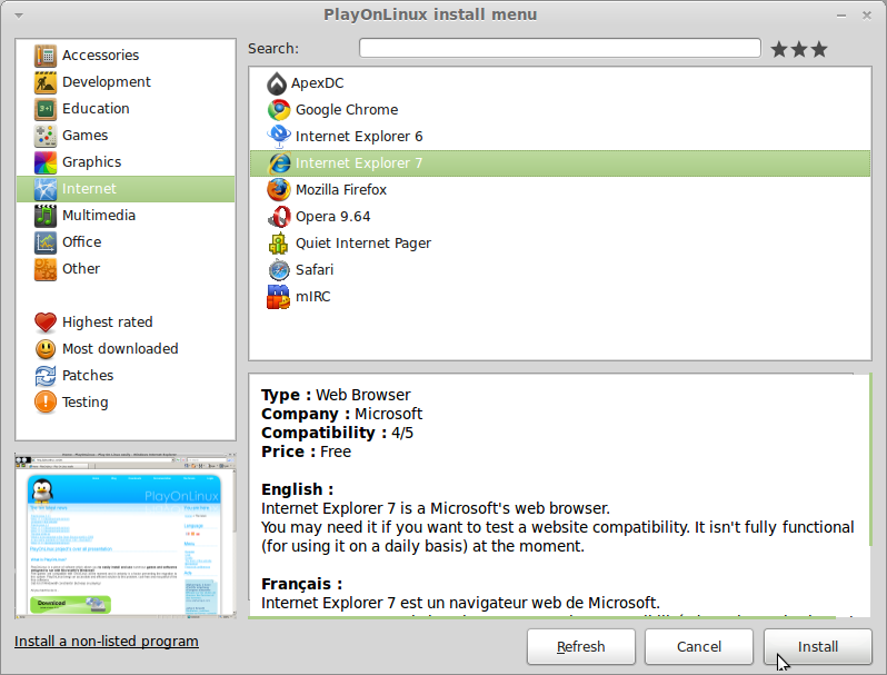 Install Internet Explorer 7 Wine