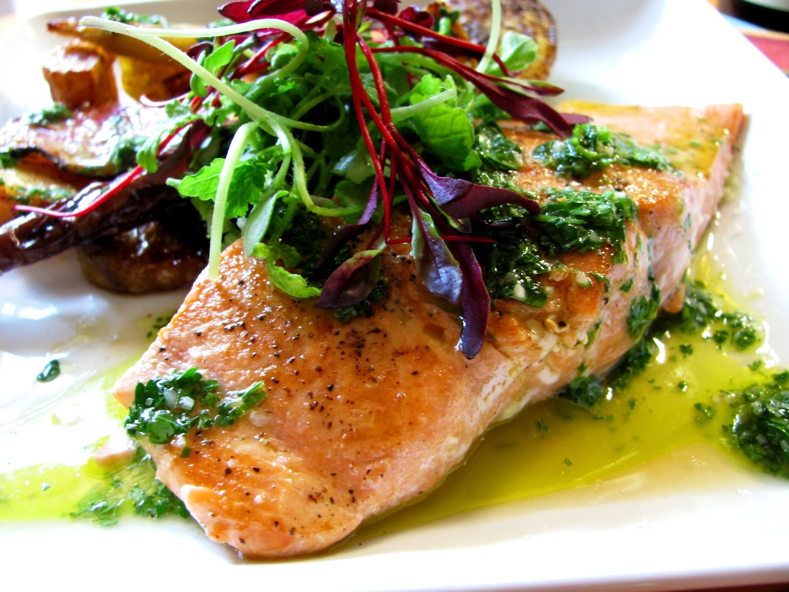 Chena Girl Cooks wild alaska salmon with chimichurri & roasted root