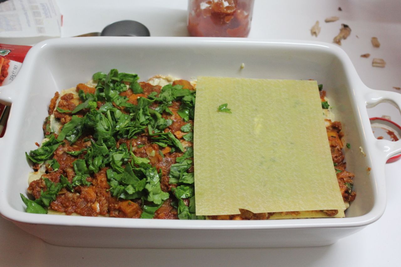 Green Gourmet Giraffe Vegan tempeh and pumpkin lasagna