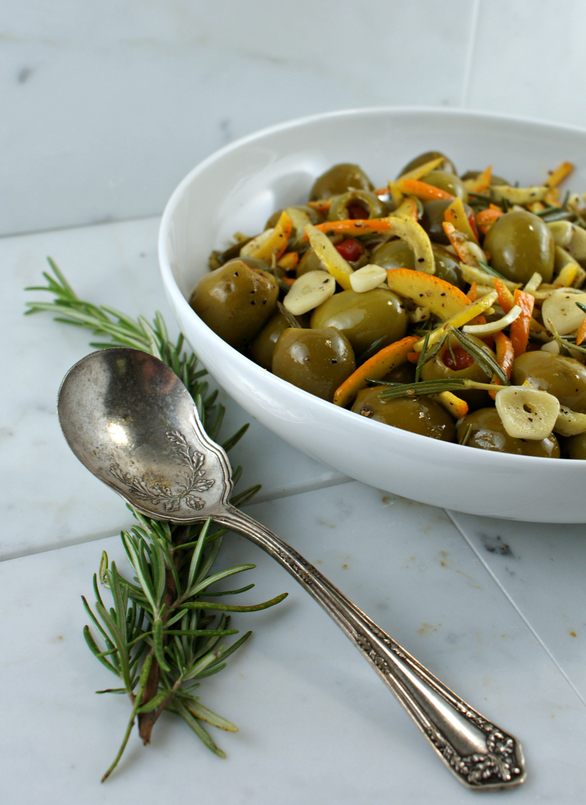 Authentic Suburban Gourmet Warm Citrus Olives with Rosemary and Garlic