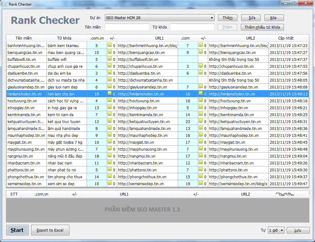 Tính năng Rank checker trong phần mềm SEO Master