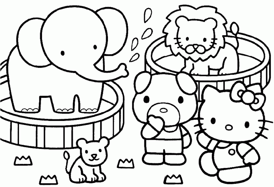 imagens hello kitty com animais pintar Desenhos Preto e Branco hello kitty com animais Colorir