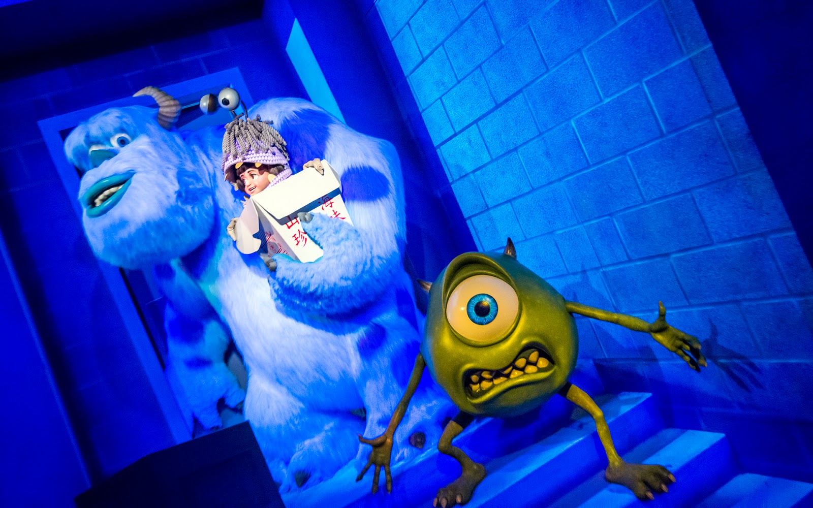 Mike and Sulley and Boo Hiding From CDA Monsters Inc Ride Disney