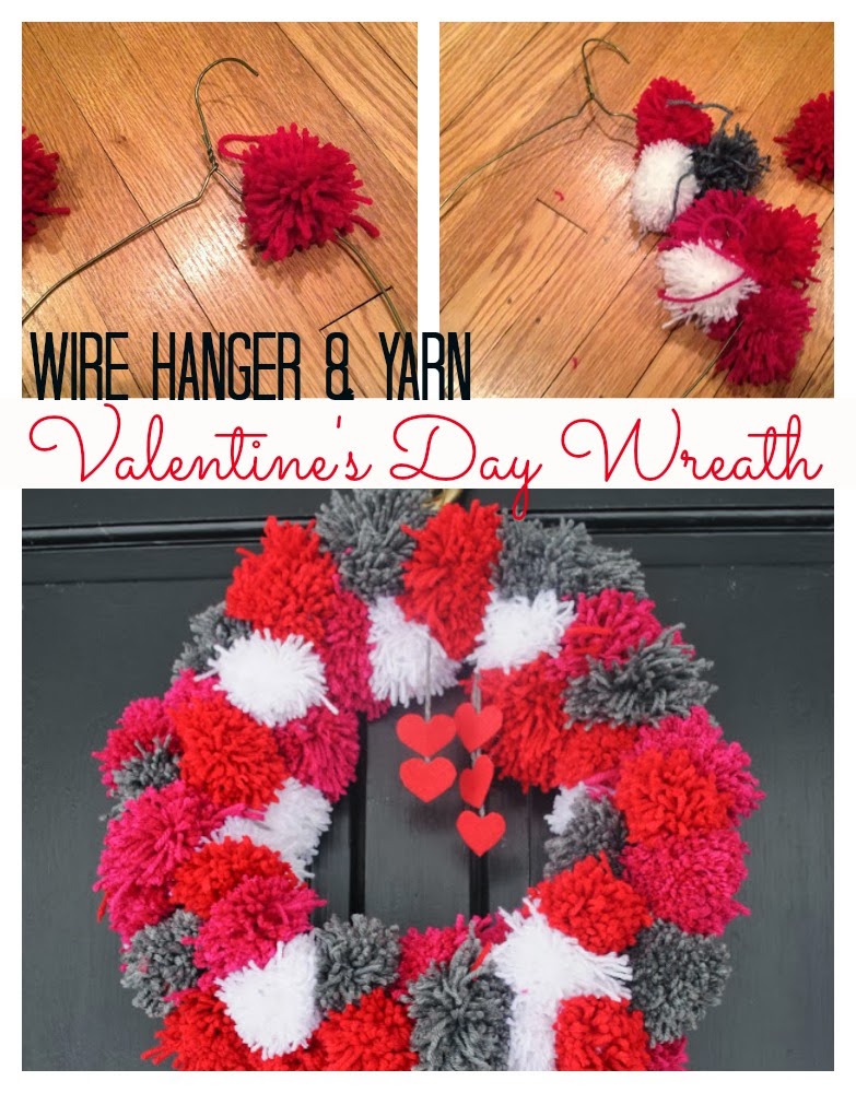 Two It Yourself DIY Pom Pom Yarn Wreath on a Wire Hanger