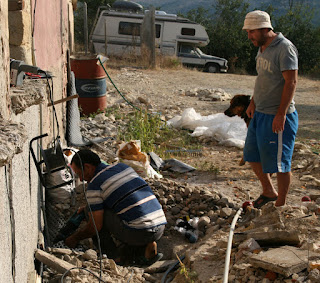Drilling through for the drains Drilling through for the drains